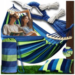 DUŻY HAMAK 2-OSOBOWY MOCNY XXXL 290x150 TORBA + PODUSZKA JAKOŚĆ PAŁĄK 60 CM