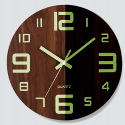 Zegar Ścienny Świecący w ciemności Drewniany Okrągły Ciche Kwarc LOFT 30CM