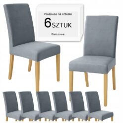 ZESTAW 6 SZT POKROWIEC NA KRZESŁO TURKUS WELUR ELASTYCZNY GRUBY POKROWCE