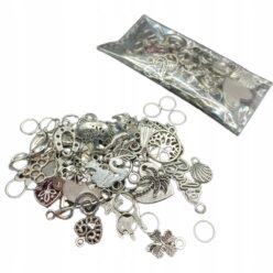 MIX ZAWIESZKI CHARMS 60SZT METALOWE SREBRNE BRELOCZKI KORALIKI PRZYWIESZKI