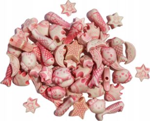 Koraliki Akrylowe Pastelowe Mix Wzorów 60szt Róż