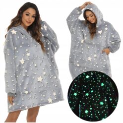 KOC BLUZA Oversize Ciepła Gruba KOCOBLUZA 2w1 XXL gwiazdki Futrzak kaptur
