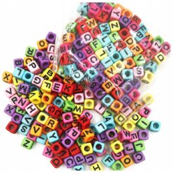 KORALIKI LITERY LITERKI ALFABET AKRYLOWE KWADRATOWE KOLOROWE 7mm MIX 120szt