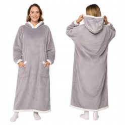 KOC BLUZA Oversize do Kostek Gruba KOCOBLUZA XXL SZARA Futrzak Kaptur