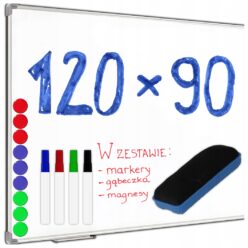 Tablica magnetyczna suchościeralna 120x90 biała na ścianę pisanie + GRATISY