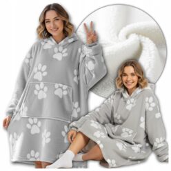 KOC BLUZA Oversize Gruba KOCOBLUZA 2w1 XXL DŁUGA ŁAPKI Futrzak Bluzo Koc