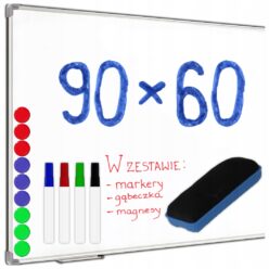 Tablica suchościeralna magnetyczna 90x60 biała na ścianę pisanie + GRATISY