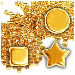 KORALIKI GWIAZDKI MONETKI KOSTKI GWIAZDY złote akryl100szt MIX ŚWIĄTECZNE