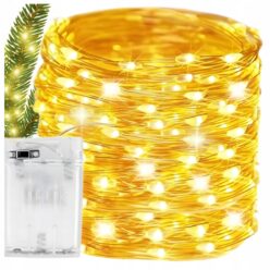 LAMPKI DRUCIKI 100 LED NA BATERIE BIAŁE CIEPŁE 10M ŚWIATEŁKA