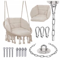 HUŚTAWKA BOCIANIE GNIAZDO Z PODUSZKĄ XXL ZESTAW OGRODOWY BEŻOWY BOHO 120CM