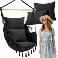 FOTEL WISZĄCY Krzesło Brazylijskie Ogrodowy bujany zestaw dom BOHO hamak HQ
