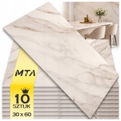 10X PANEL BIAŁY MARMUR PCV ŚCIENNE SAMOPRZYLEPNE 30CMX60CM TAPETA POŁYSK