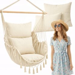 FOTEL WISZĄCY Krzesło Brazylijskie Ogrodowy bujany zestaw biuro BOHO hamak