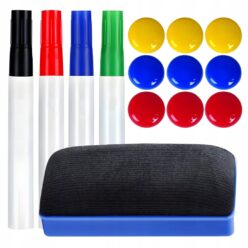 Zestaw do tablic kolorowe magnesy markery i gąbka 14 ELEMENTÓW