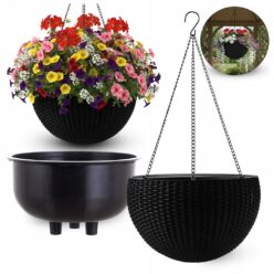 DONICZKA OKRĄGŁA WISZĄCA NA KWIATY KWIETNIK NA BALKON TARAS ANTRACYT 26cm