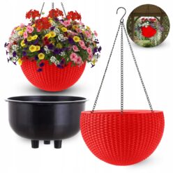 DONICZKA WISZĄCA NA KWIATY KWIETNIK ELEGANCKA NA BALKON TARAS CZERWONA 26cm