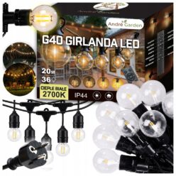 Girlanda Ogrodowa Świetlna 20m 36x Żarówka LED E12 Pilot Ściemniana Łańcuch