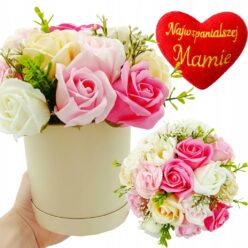 RÓŻE MYDLANE FLOWERBOX KWIATY DZIEŃ MAMY MATKI BUKIET KWIATÓW MYDLANYCH PL