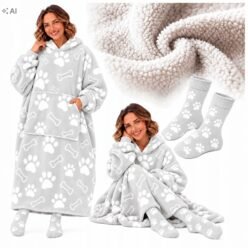 KOC BLUZA Oversize Gruba KOCOBLUZA 2w1 Wzór Łapki Kostka Skarpetki Gratis