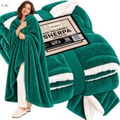 KOC POLAROWY GRUBY SHERPA MIŚ ZIELONY 150x200 Baranek Narzuta na Łóżko ZIMĘ