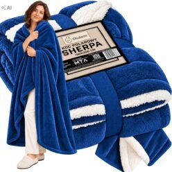 KOC POLAROWY GRUBY SHERPA MIŚ NIEBIESKI 150x200 Baranek Narzuta na Łóżko