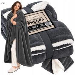KOC POLAROWY GRUBY SHERPA MIŚ GRAFITOWY 150x200 Baranek Narzuta na Łóżko